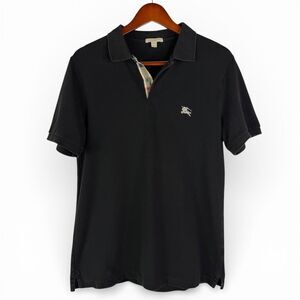 Burberry Brit Short Sleeve Polo Shirt Embroidered Logo Black Cotton Mens Large